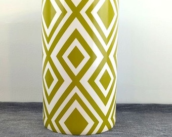 Vase, Retro 70'S. Mod-Argyle Pattern in Lime Green and White.  EUC. 9.5" H x 6" W.