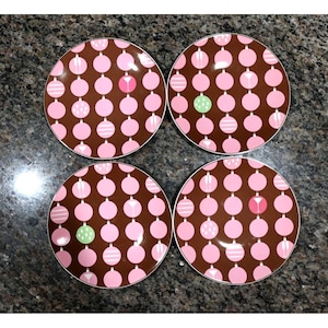 Vintage. Set of 4 Sakura Yuletide Cheer Pink Brown Christmas Ornament Appetizer Plate