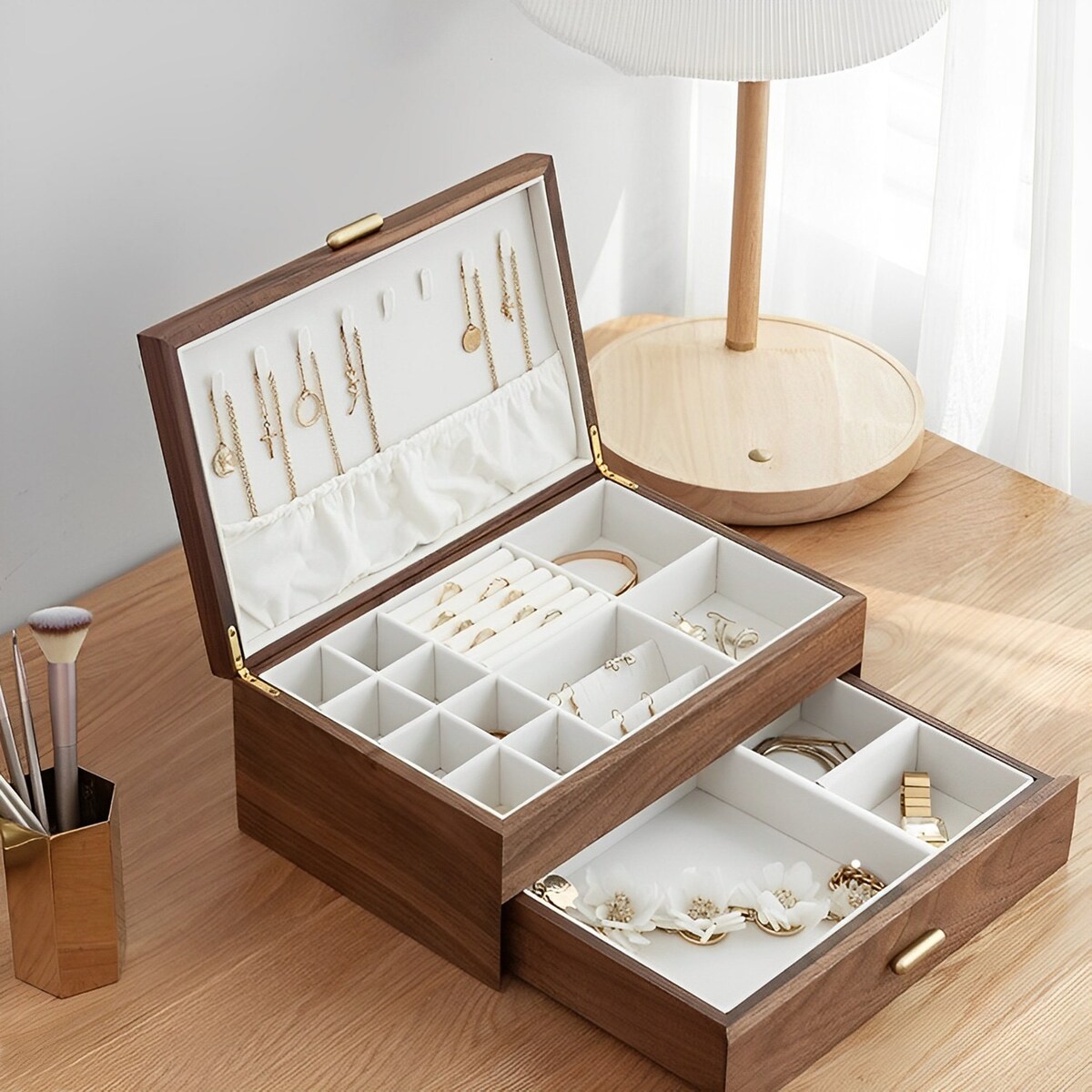 Wood Lid 2-Layer Walnut Wood Jewlery Box - Etsy