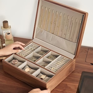 2-schichtige große Schmuckschatulle, große Schmuckschatulle, funktionelle Schmuckschatulle, abschließbare Schmuckschatulle, Holzschmuckschatulle graviert, Aufbewahrungsbox aus Holz