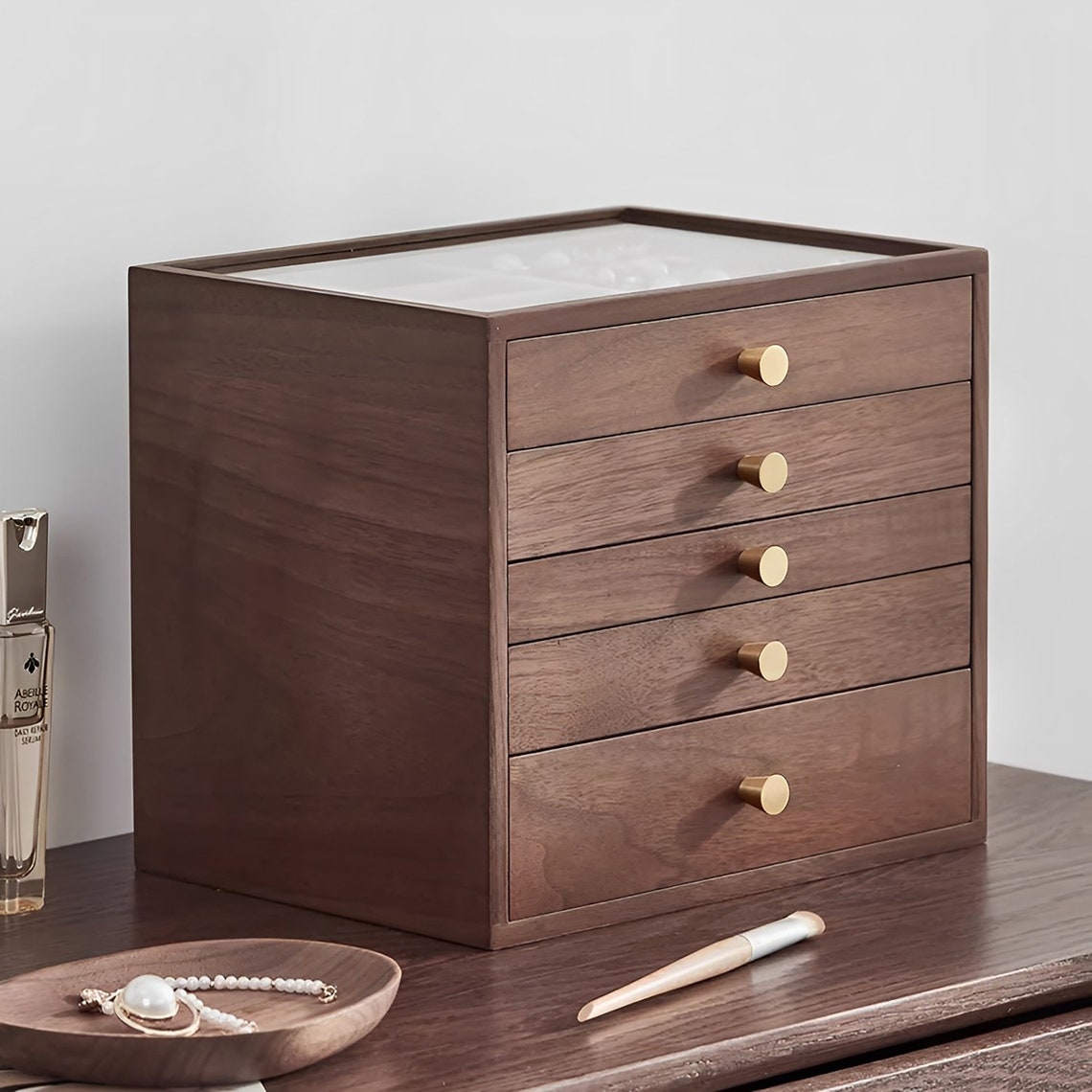 Personalized 5 Layer Glass Lid Jewelry Box Large Wooden Etsy