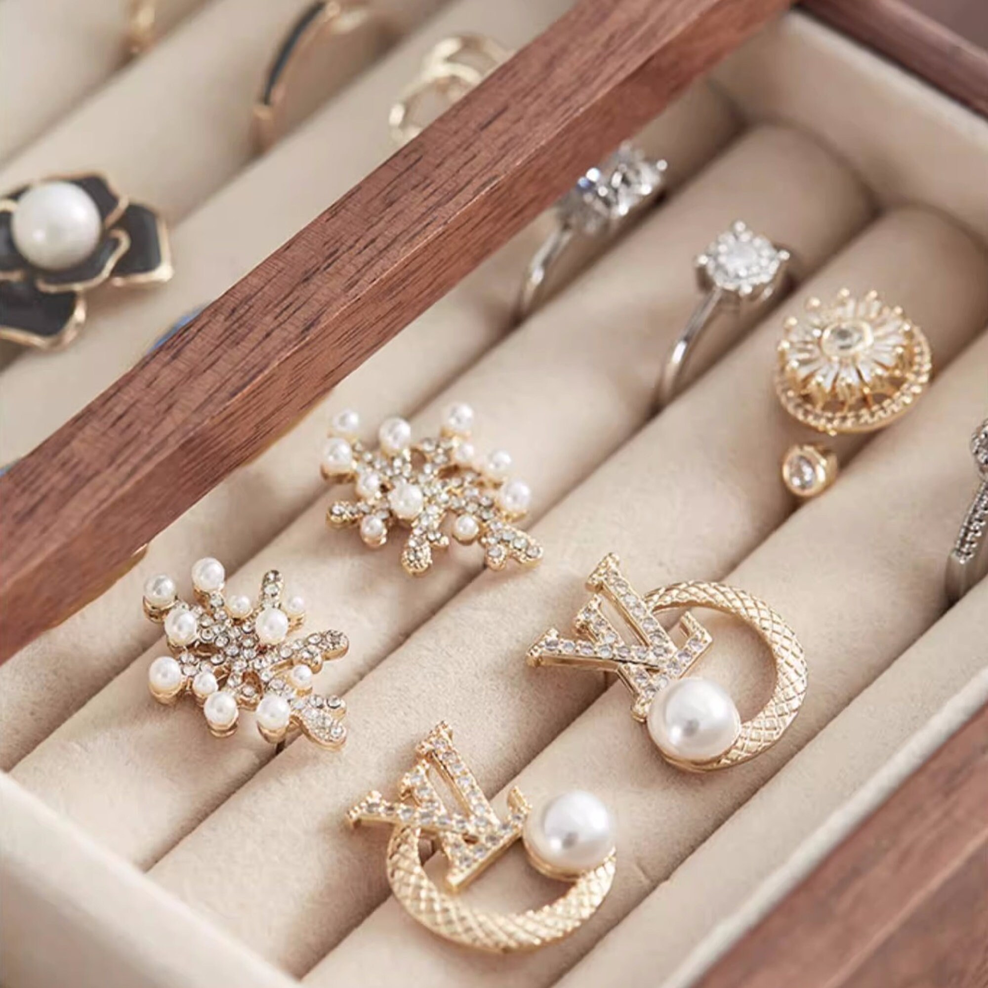 Personalized 5 Layer Glass Lid Jewelry Box Large Wooden Etsy