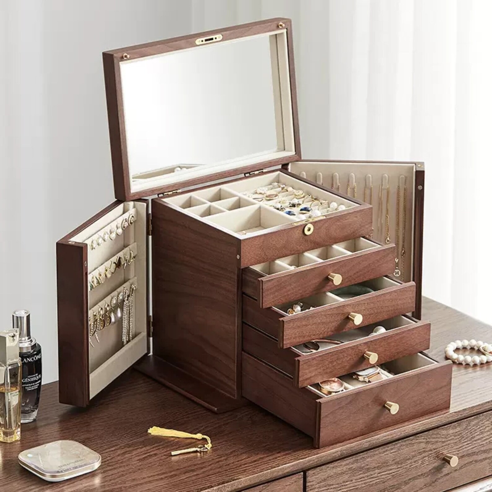 Large Jewelry Box 5layer Wooden Jewelry Organizer Large Etsy