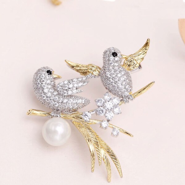 Canary Brooch | Simple Brooch | Double Bird Brooch | Pin Badge | Happy Couple | Wedding Gift | Bless the Bride and Groom | Together Forever