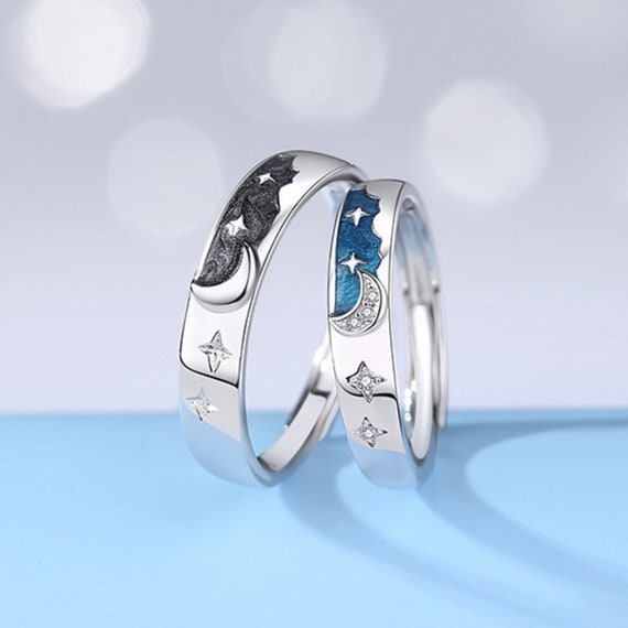 Moonlight Couple Rings Boyfriend Girlfriend Matching Band Silver