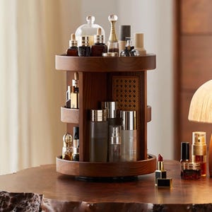 Makeup Organizer, Cosmetic Organizer, Desktop Rotation Makeup Storage, Wood Makeup Organizer for Vanity, Makeup Holder Box, Gift for Her