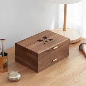 2 Layer Large Solid Wood Jewelry Box with Drawer Walnut Wood Earring Bracelet Necklace Rings Watch Storage Organizer Box