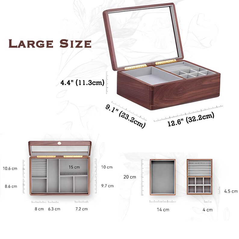 Custom Birth Flower Name Solid Wood Jewelry Box Wood Jewellery Organizer For Her Wooden Earring