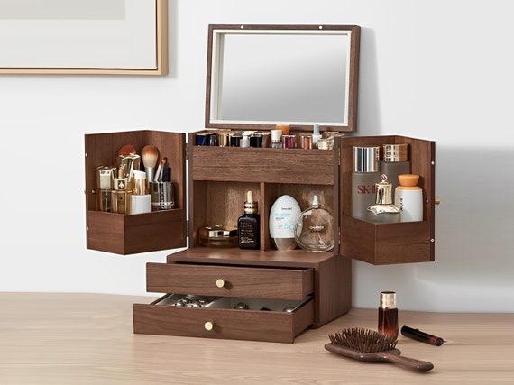 Organizador de maquillaje de madera extra grande para herramientas