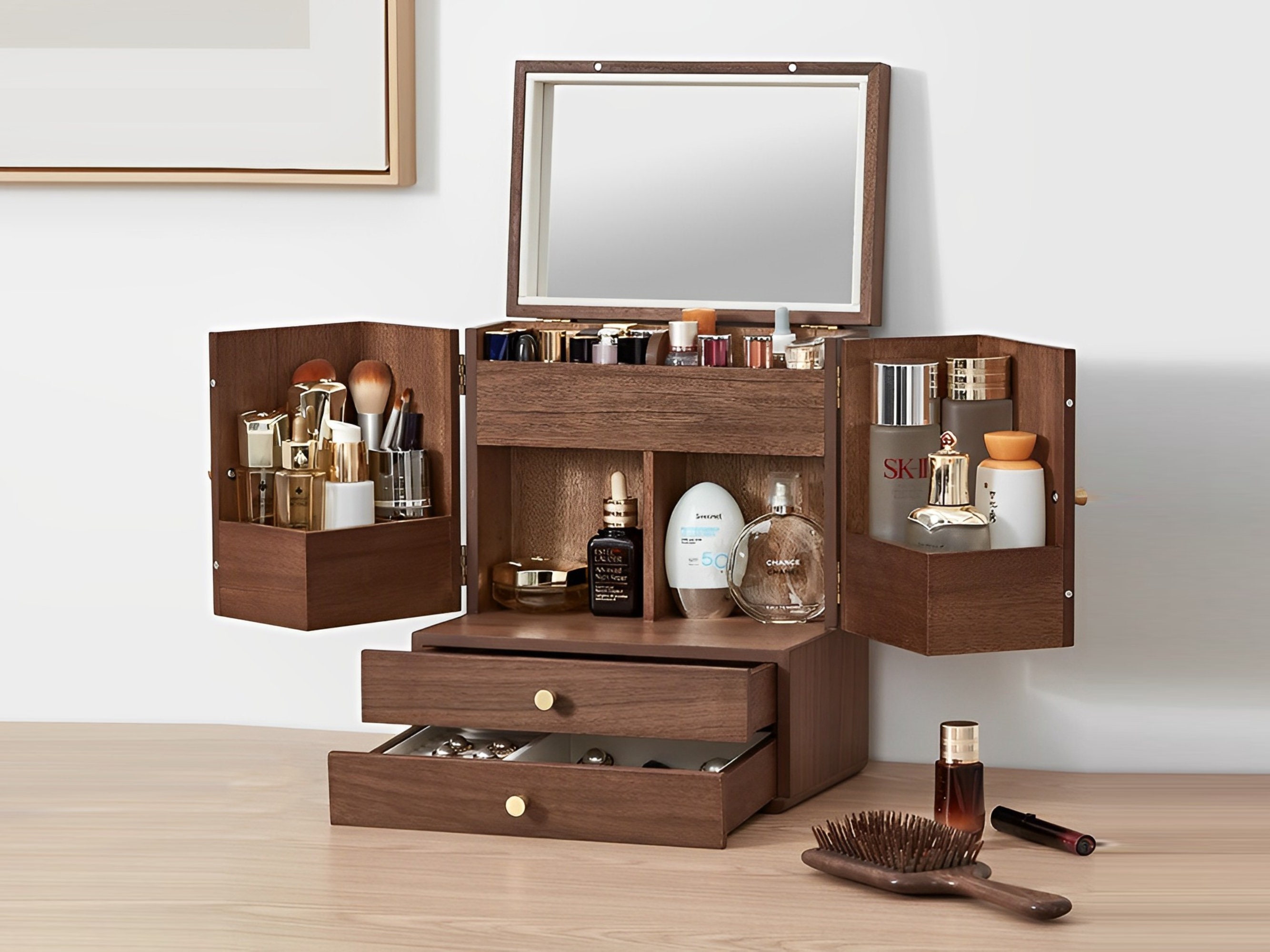 Extra Large Wood Makeup Organizer for Beauty Tools/products