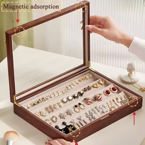 Benutzerdefinierte Glasdeckel Walnuss Lange Halskette / Ohrringe Box, Exquisite Holz Halskette Ohrstecker Aufbewahrungsbox Fall, High-End Schmuckschatulle, Geschenk für sie