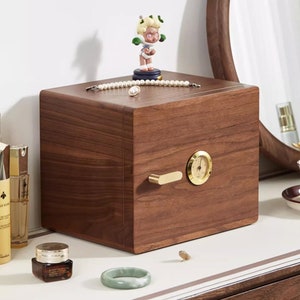 Large Wood safe box shape Jewelry Box with Drawers, Earring Bracelet Necklace Rings Watch Storage Box,Jewellry Organizer Holder Gift for Her