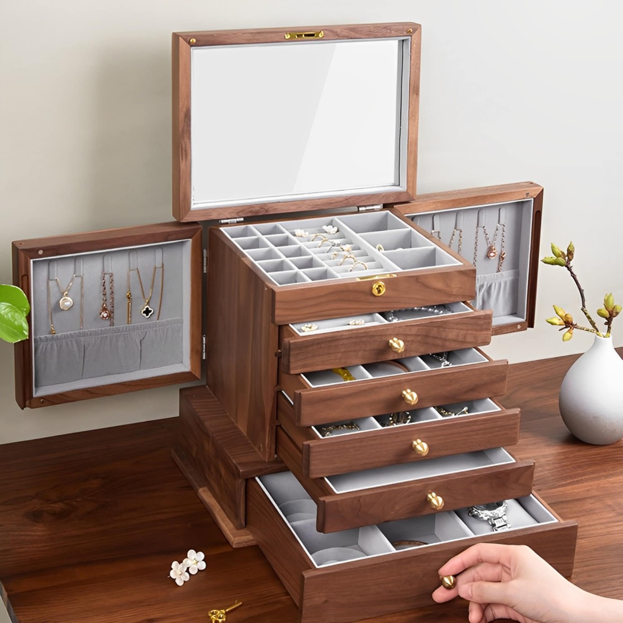 Luxury Solid Walnut Extra Large Vintage Jewelry Box 6 Layer Etsy