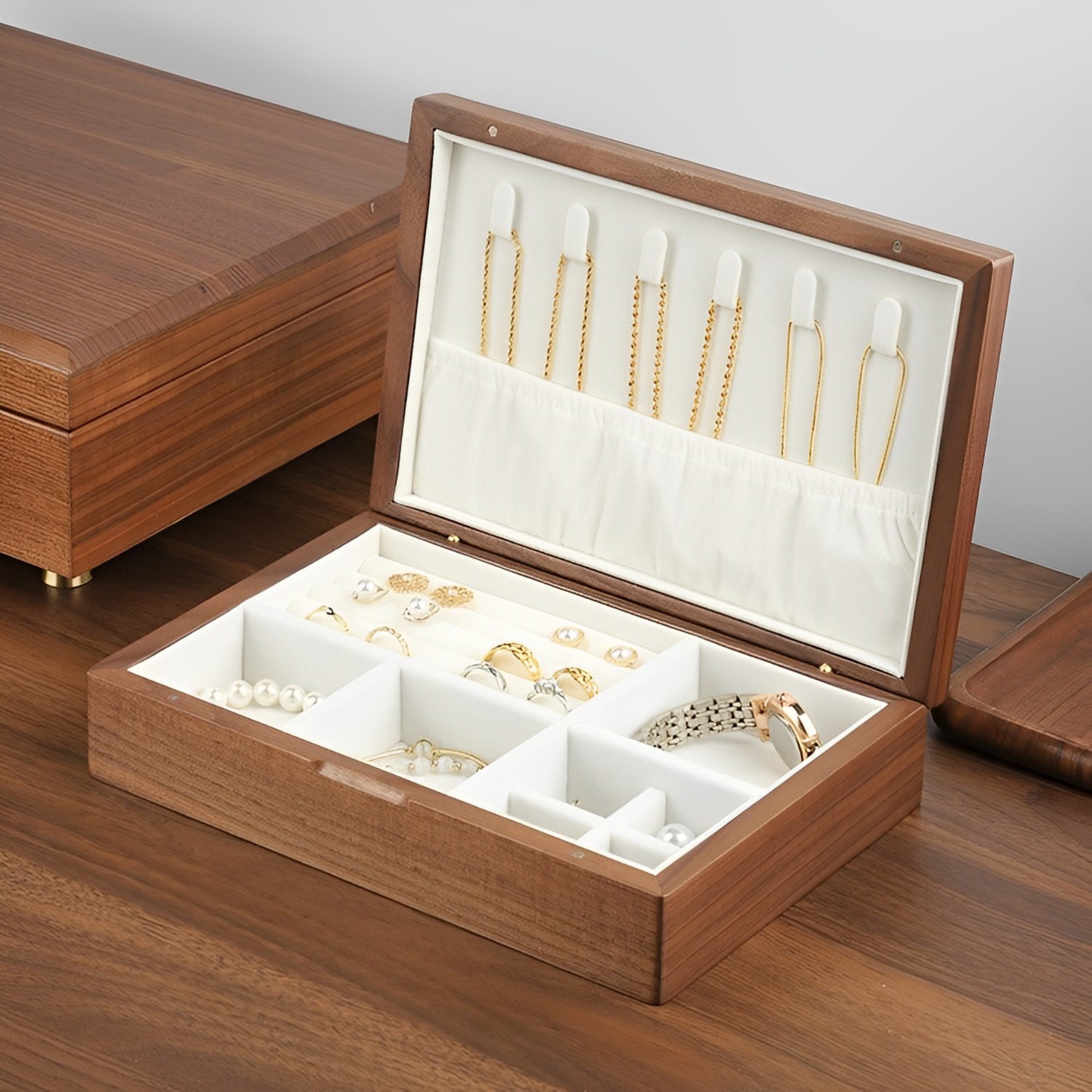 Solid Walnut Wood Jewelry Box Minimalist Jewellery Box Simple