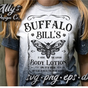 Buffalo Bills Körperlotion Whisky Etikett Halloween SVG Designidee Stille Horror Monster unheimlich gruselig PNG T-shirt Shirt Vinyl Aufkleber Aufkleber