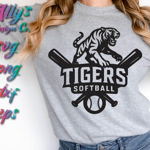 Logotipo de la mascota de sóftbol de los Tigres, diseño SVG, equipo, camiseta, fanático, escuela, deporte, universidad, temporada, juego, mascota, entrenador, PNG, camiseta, calcomanía de vinilo