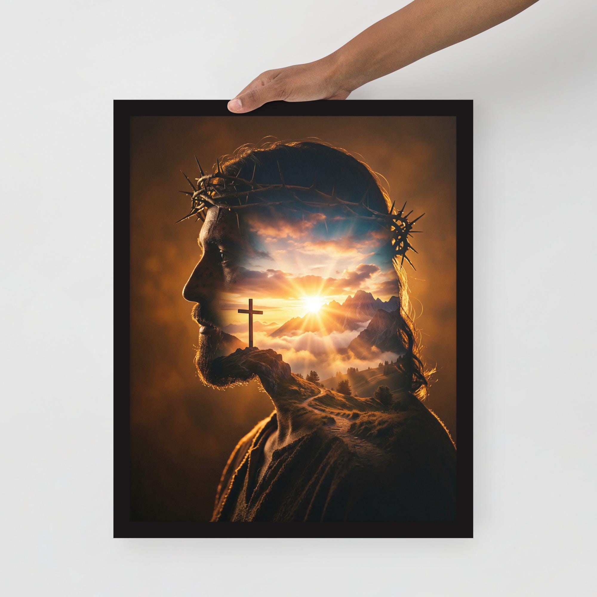 Jesus Silhouette Wall Art | Christian Faith Print | Crown of Thorns ...
