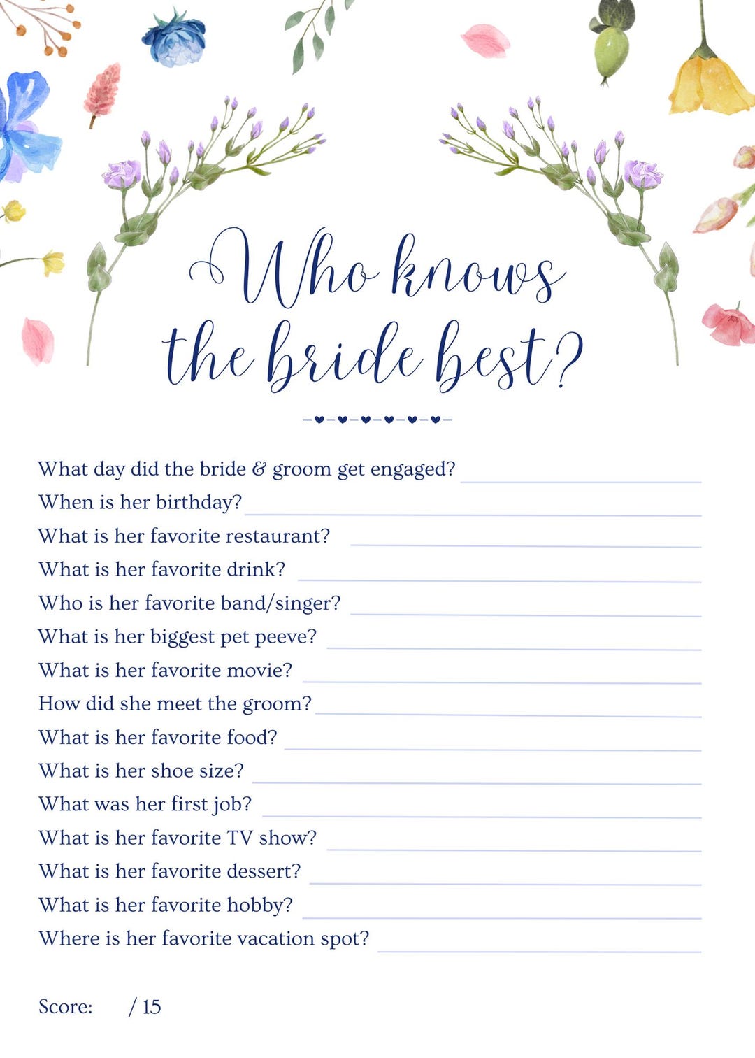 3 Pack Bridal Shower Printable Games - Floral Themed - Etsy