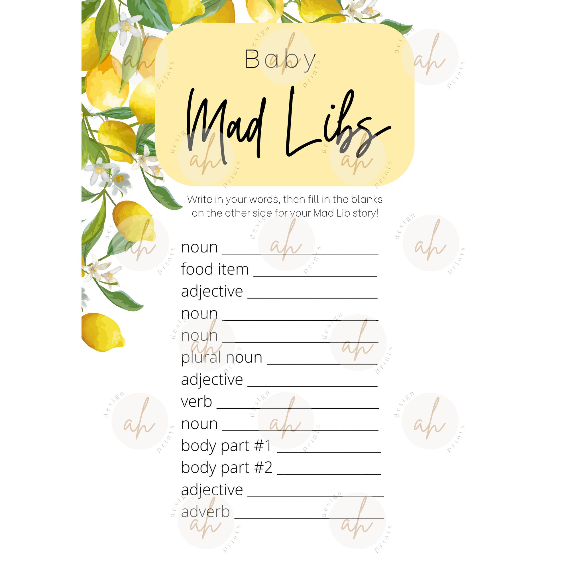 2 Pack Baby Shower Printables - Citrus Themed