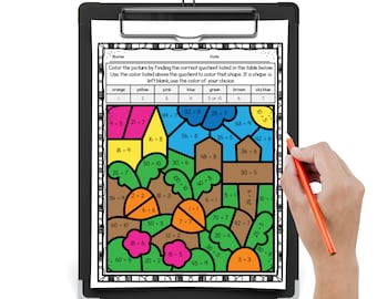 Gardening Division Color by Number Worksheets for 3rd grade and 4th grade Math | Druckbare Mathe Fact Praxis | Abteilung Arbeitsblätter