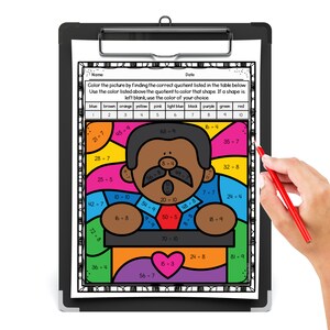Martin Luther King Day Coloring Sheet for Division, MLK Day Math Activity, Black History Month Activity, MLK Coloring Page