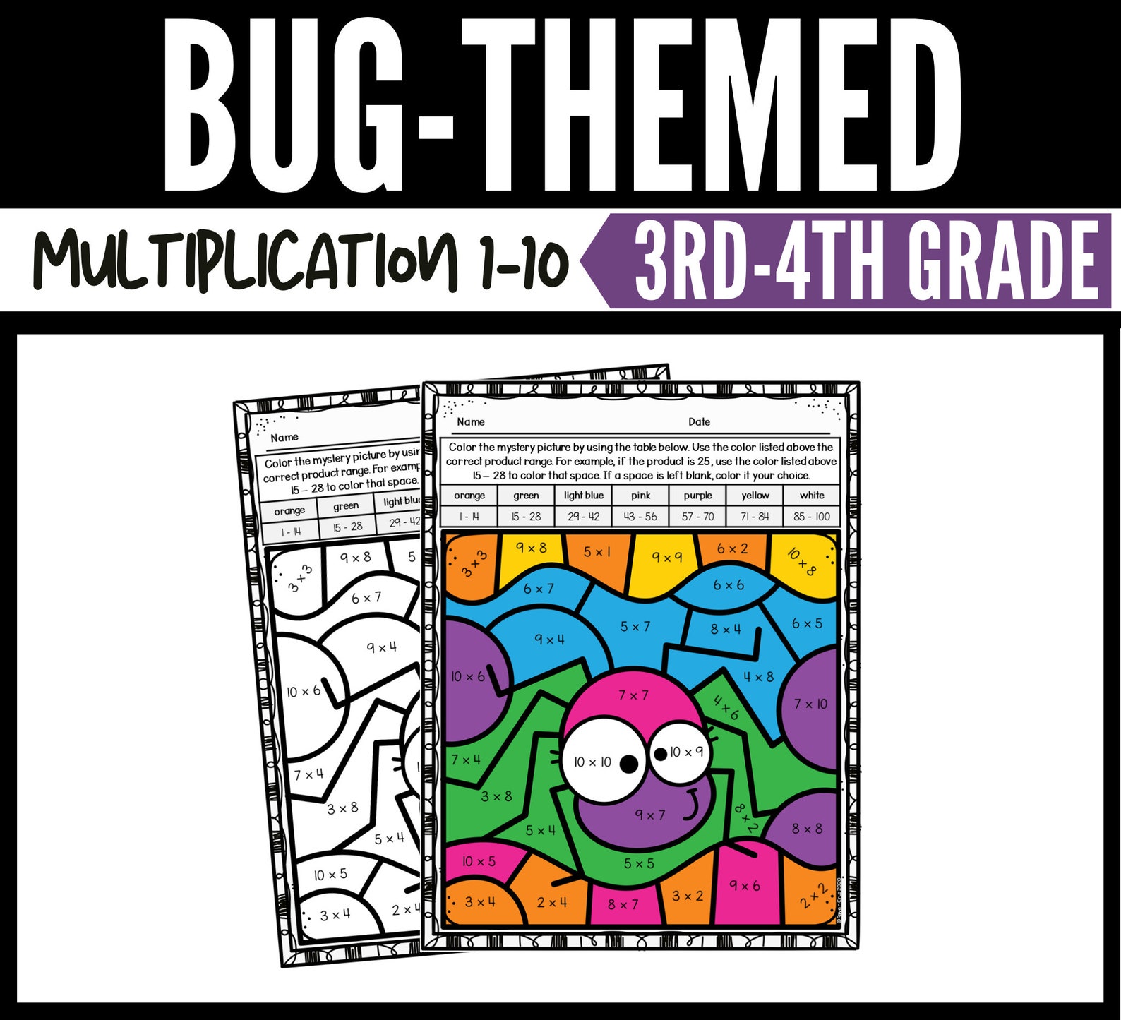 Bugs Color by Number Multiplication Worksheets for 3rd Grade and 4th ...