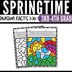 Spring Division Color by Number Worksheets - Etsy