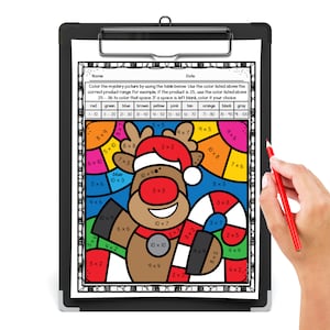 Christmas Color by Number Multiplication Worksheet, 3rd Grade 4th Grade Math Printables, Multiplication Table, Christmas Coloring Activities