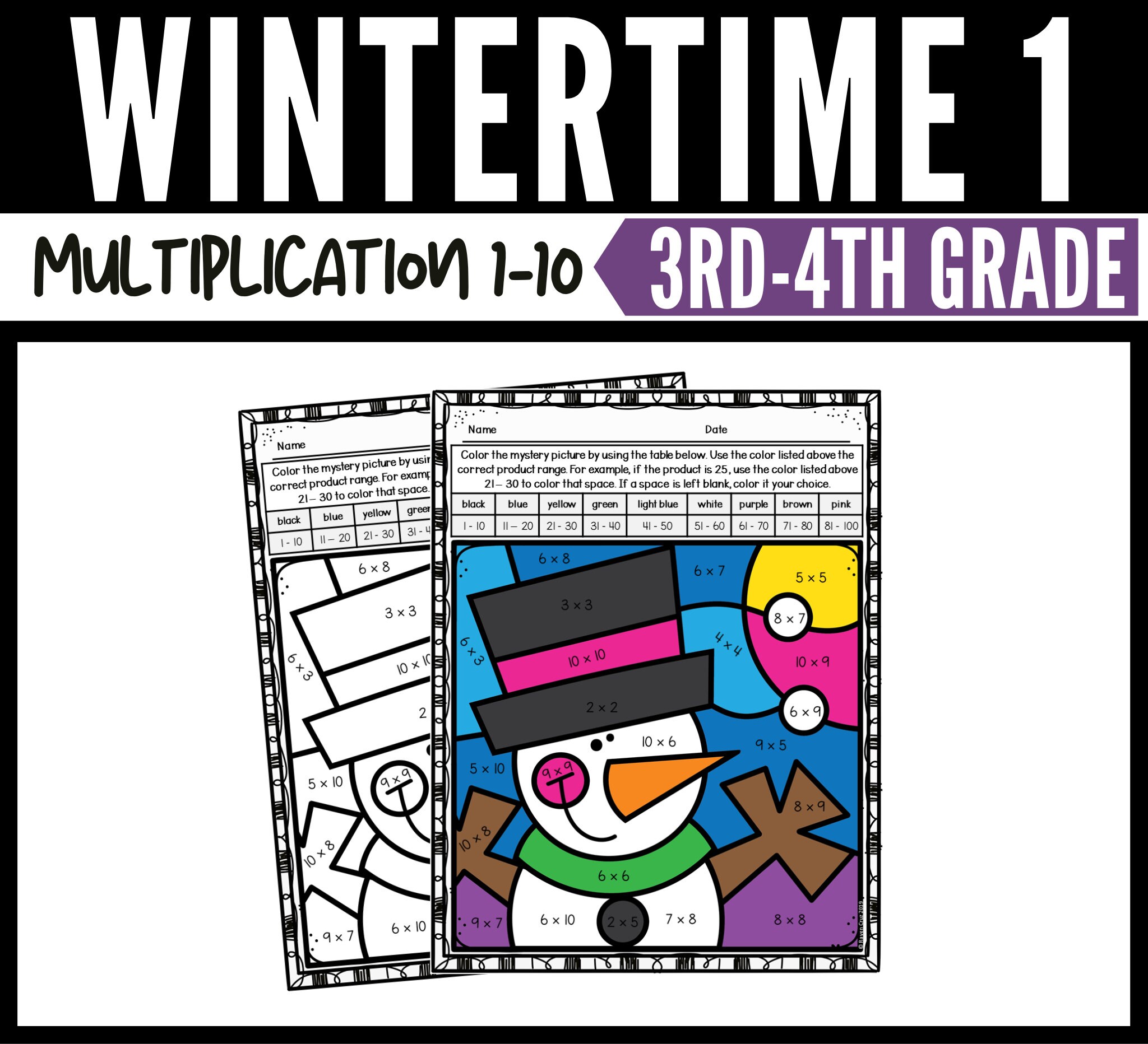 Multiplication Color by Number Worksheets for Winter in 3rd Grade and ...