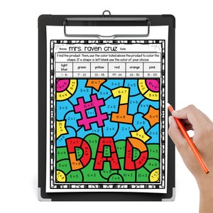 Father&#39;s Day Multiplication Color by Number Worksheet, 3rd Grade Math Centers, Father&#39;s Day Activities Classroom, School Father&#39;s Day Gift