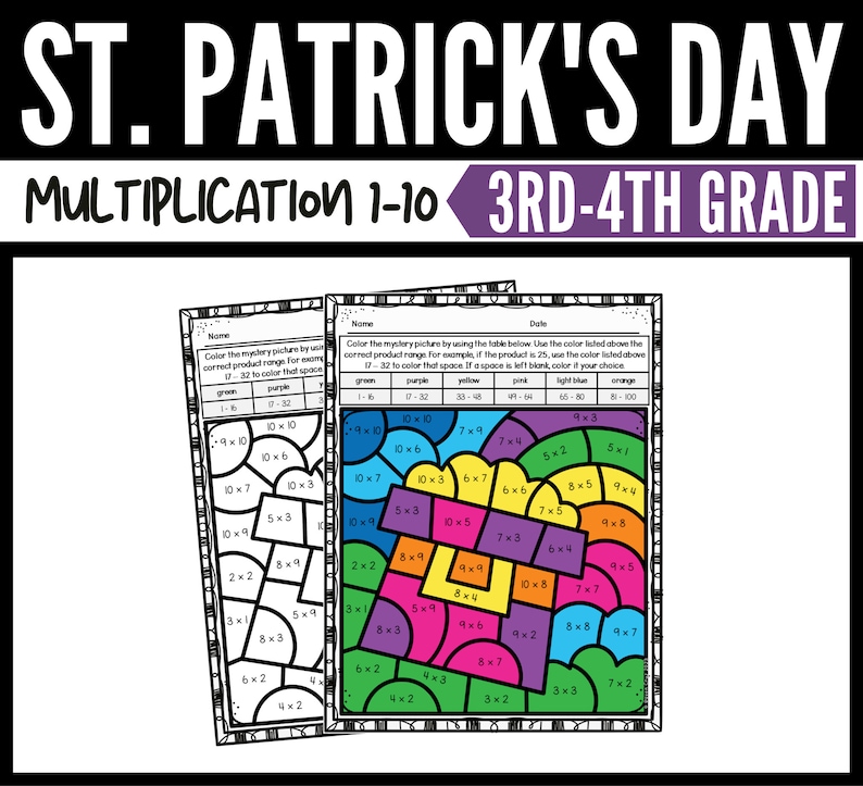 St. Patrick's Day Multiplication Color by Number | St. Paddy's Day Math ...