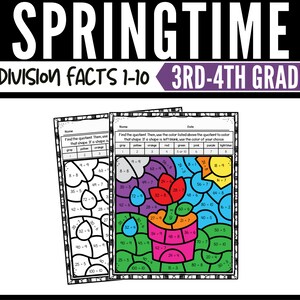 Spring Division Color by Number Worksheets - Etsy