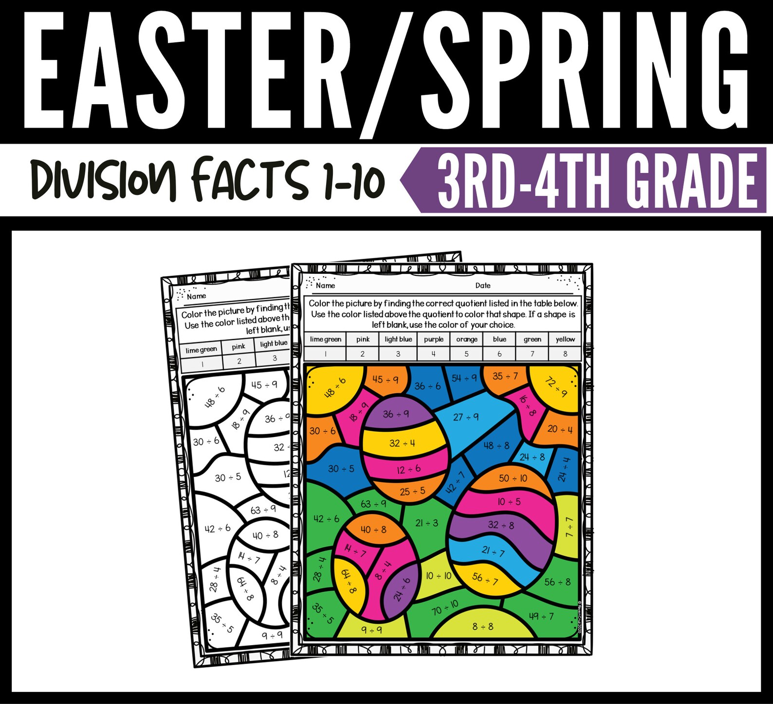 Easter Color by Number Division Worksheets for 3rd Grade and 4th Grade ...