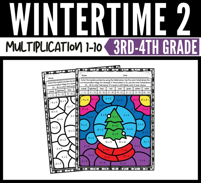 Winter Color by Number Multiplication Worksheets, Winter Classroom Math ...
