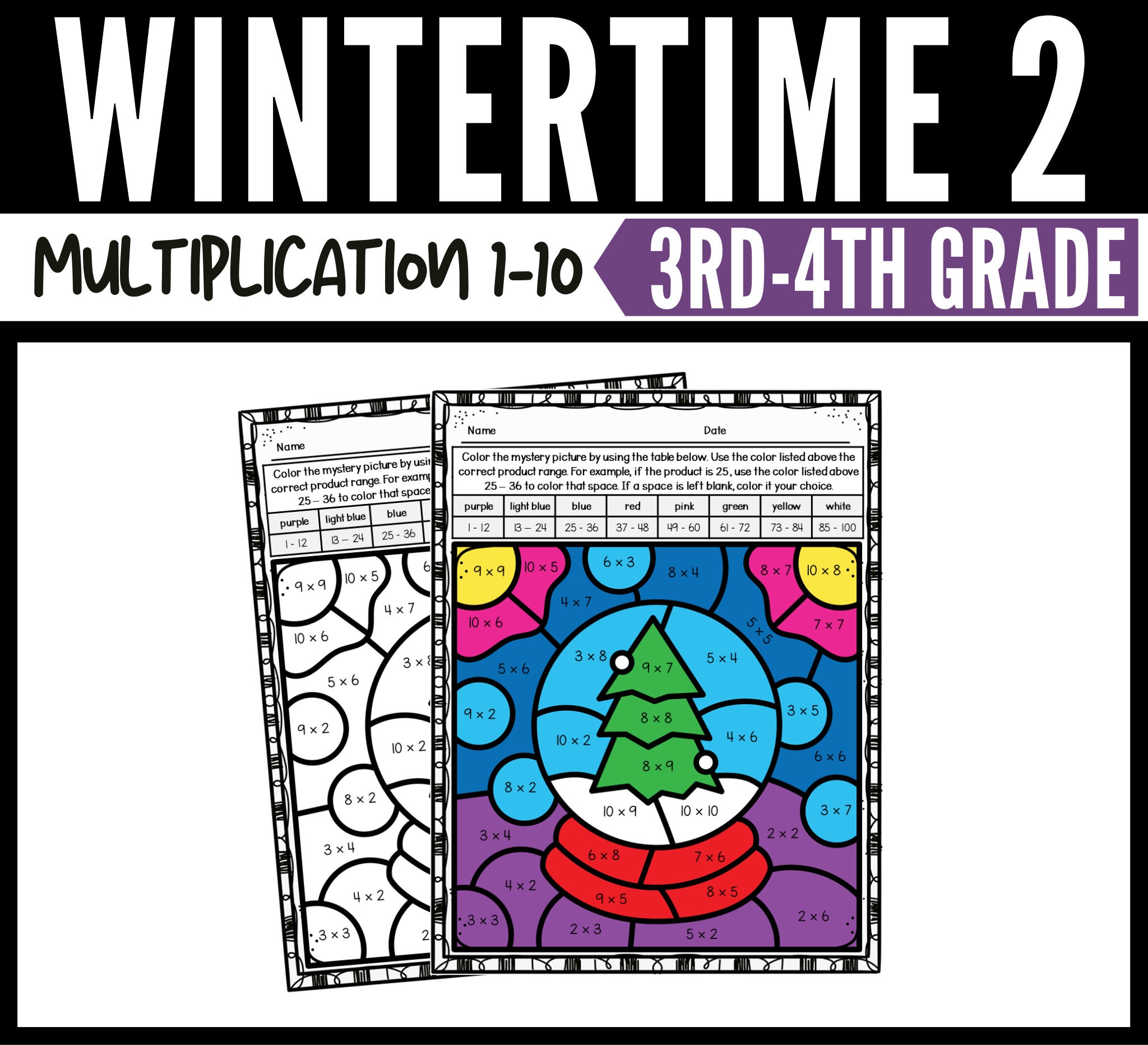Winter Color by Number Multiplication Worksheets, Winter Classroom Math ...