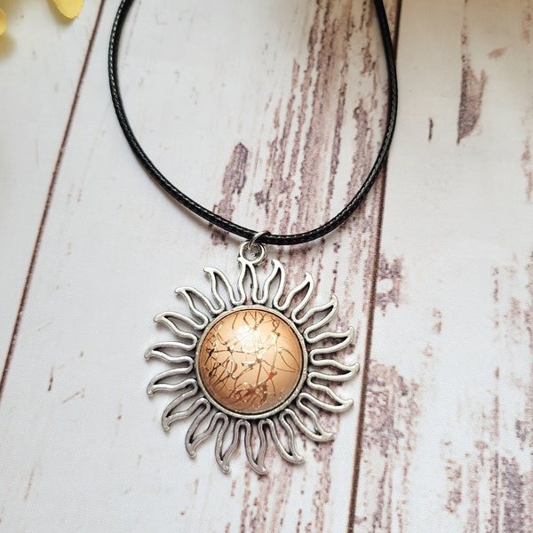 Large sun pendant, celestial necklace hippy, sun charm necklace emo, hippie necklace for women birthday gift, witchy gifts for her, witch