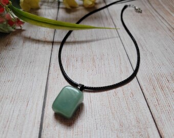 Aventurine necklace crystal necklaces for women, gemstone necklace, black cord crystal necklace pendant, witchy crystal necklace hippy