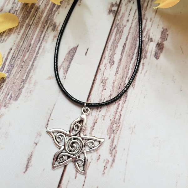 90s necklace, goth necklace for women boho, hippie necklace birthday gift for teenage girl, cord necklace with charm, flower necklace emo