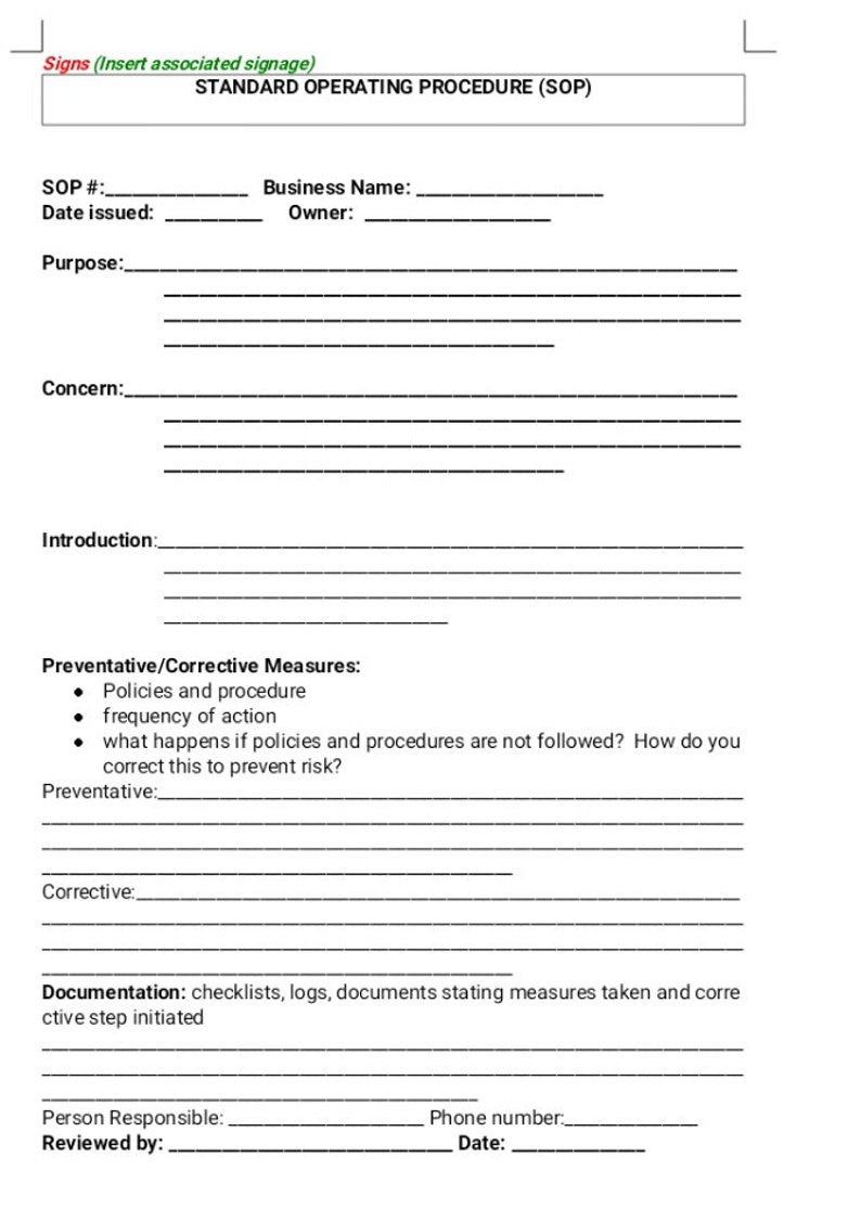 Standard Operating Procedure Template SOP Template Editable Word Form ...