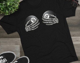 Skeleton hands 8-ball shirt, pool player shirt, league night, funny pool shirt