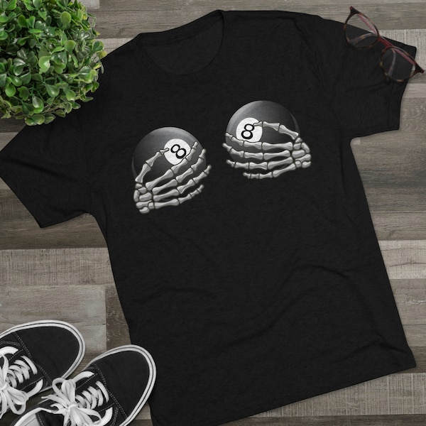 Skeleton hands 8-ball shirt, pool player shirt, league night, funny pool shirt