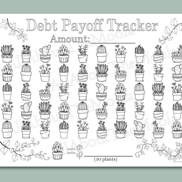 Debt Payment Tracker, Debt Payoff, Printable PDF, Instant Download, Plants