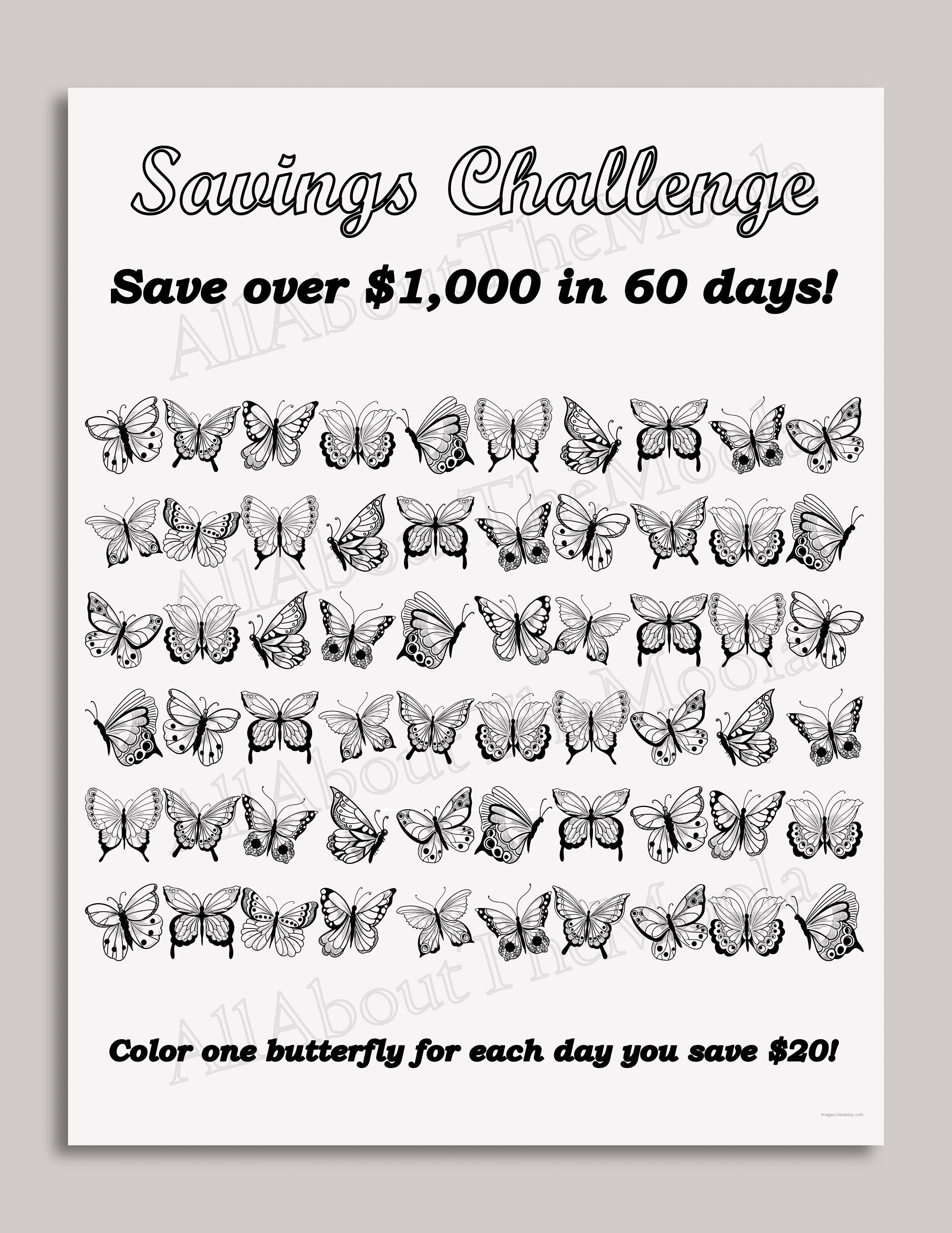 Savings Challenge, Savings Tracker, Printable, PDF, 1000 Dollars, 60 ...