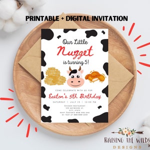 Nugget Birthday Invitation, Digital Invite, Chicken Nugget Party, Digital Birthday invitation, Printable, Cow Invitation, Eat More, Party