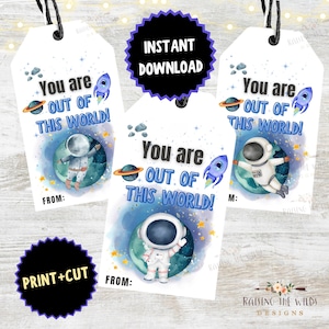Astronaut Weltraum Geburtstag Gunsten Tags druckbar | Rakete Geschenkanhänger | Weltraum Party Dekorationen | Sofortiger Download, digitale Datei, Party