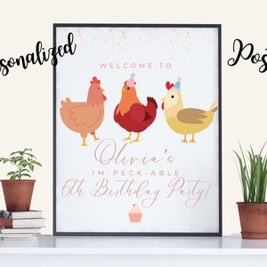 Chicken Birthday Poster, Personalized Chicken Party Decor, Digital, birthday party decor, Birthday Party, Farm Birthday Poster, Digital