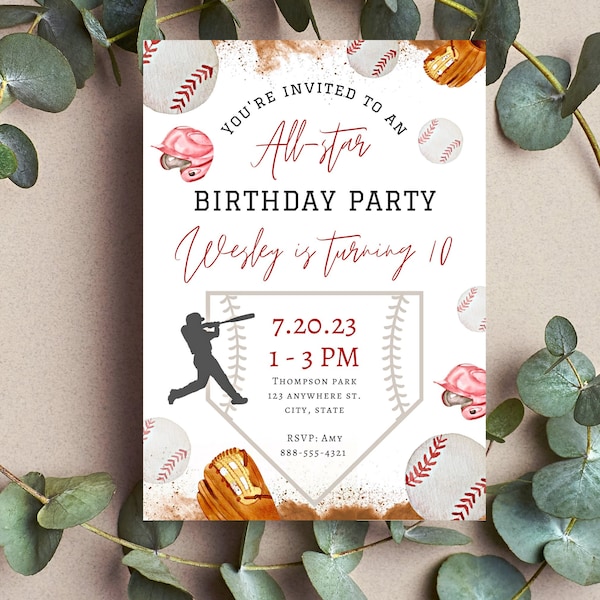 Baseball Birthday Invitation, Digital invite, Allstar, sports, dirt, Printable, Social Media, digital invite, Baseball Party