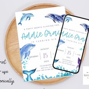 Dolphin Birthday Invite, Under the Sea, Digital Invite, girls birthday invitation, Under the Sea theme, Pool Party, birthday party invite