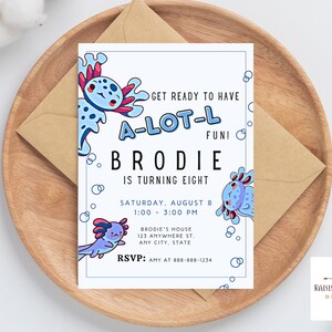 Axolotl Geburtstagseinladung: Under the Sea Party (Digital Invite) | Jungen Axolotl-Geburtstags-Party Einladung, blaues Axolotl