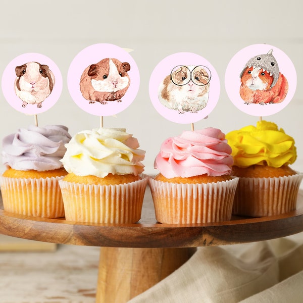 Hamster Cupcake Toppers, Guinea Pig INSTANT DOWNLOAD, Birthday Party Digital Cupcake Toppers, animals, plush, cute, digital